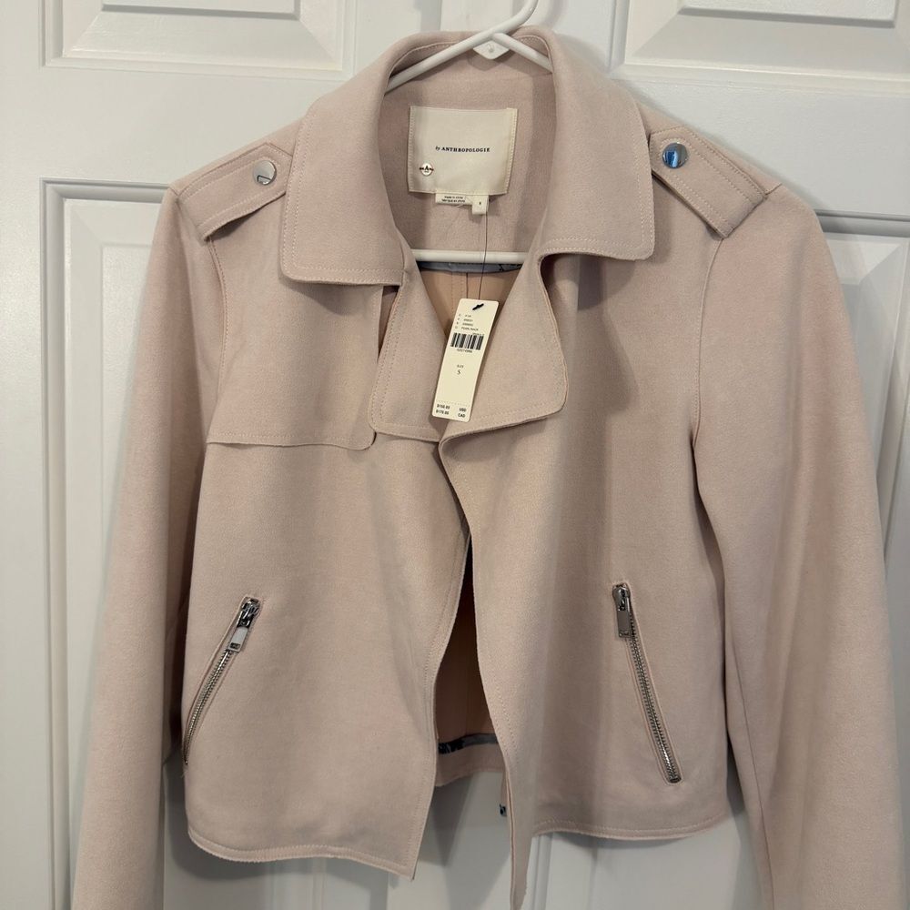Anthropologie Faux Suede Motorcycle Jacket in Pearl Pink - Size Small - NWT